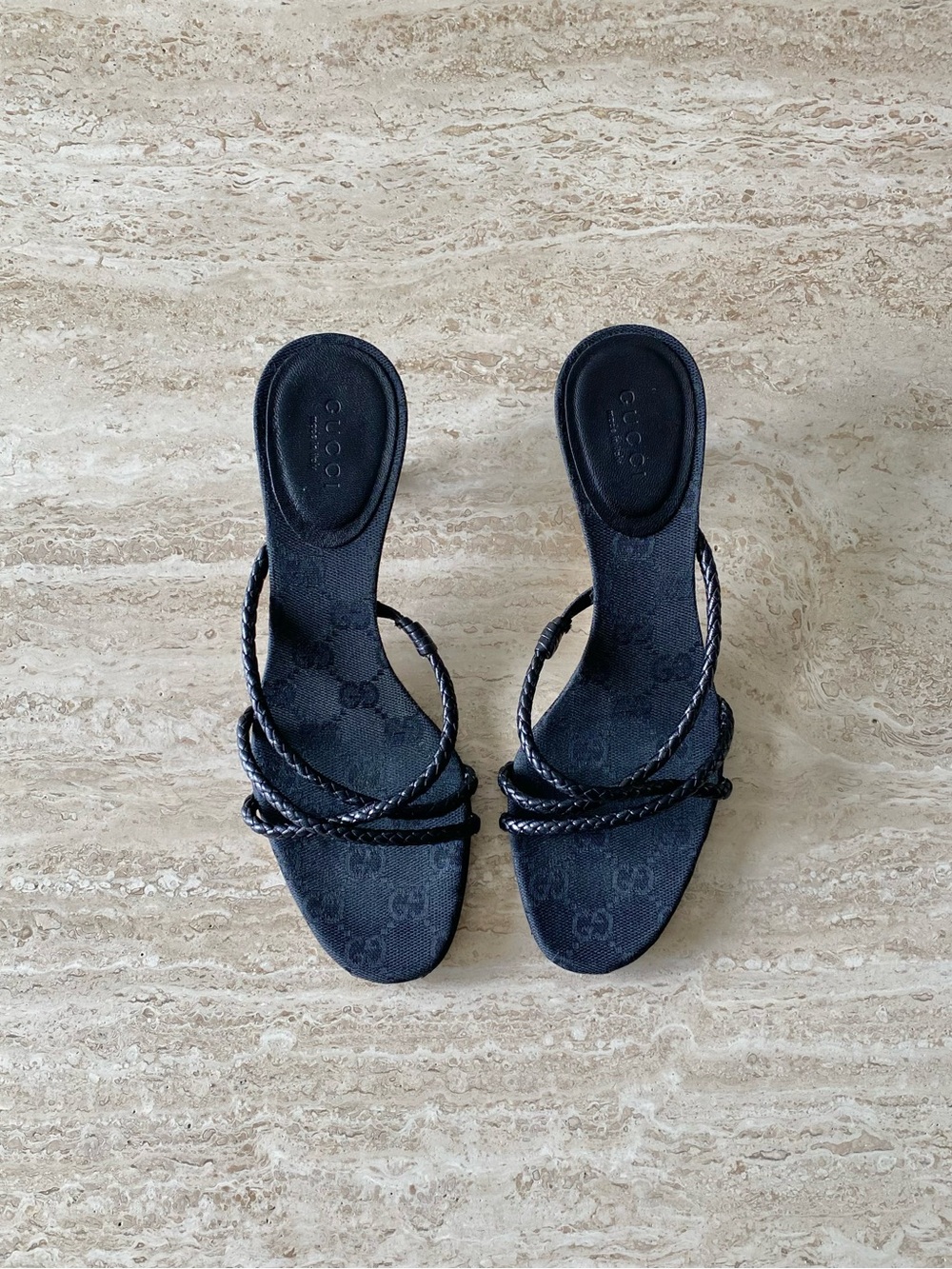 Vintage Gucci Braided Leather Sandal Heels